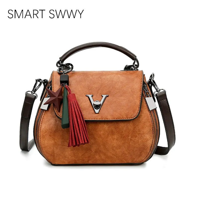 2020 Genuine Leather Women Bags V letters Designer Handbags Luxury Lady Shoulder Crossbody Bag Tassel Women Brand Messenger Bag