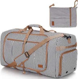 80L Large Duffle Bag for Travel, 26 Travel Duffel Bag with Shoe Compartment, Foldable Collapsible Overnight Bag Gym Bag Weekender Bags for Men Women, Water & Tear Resistant (Stripe, 80L)