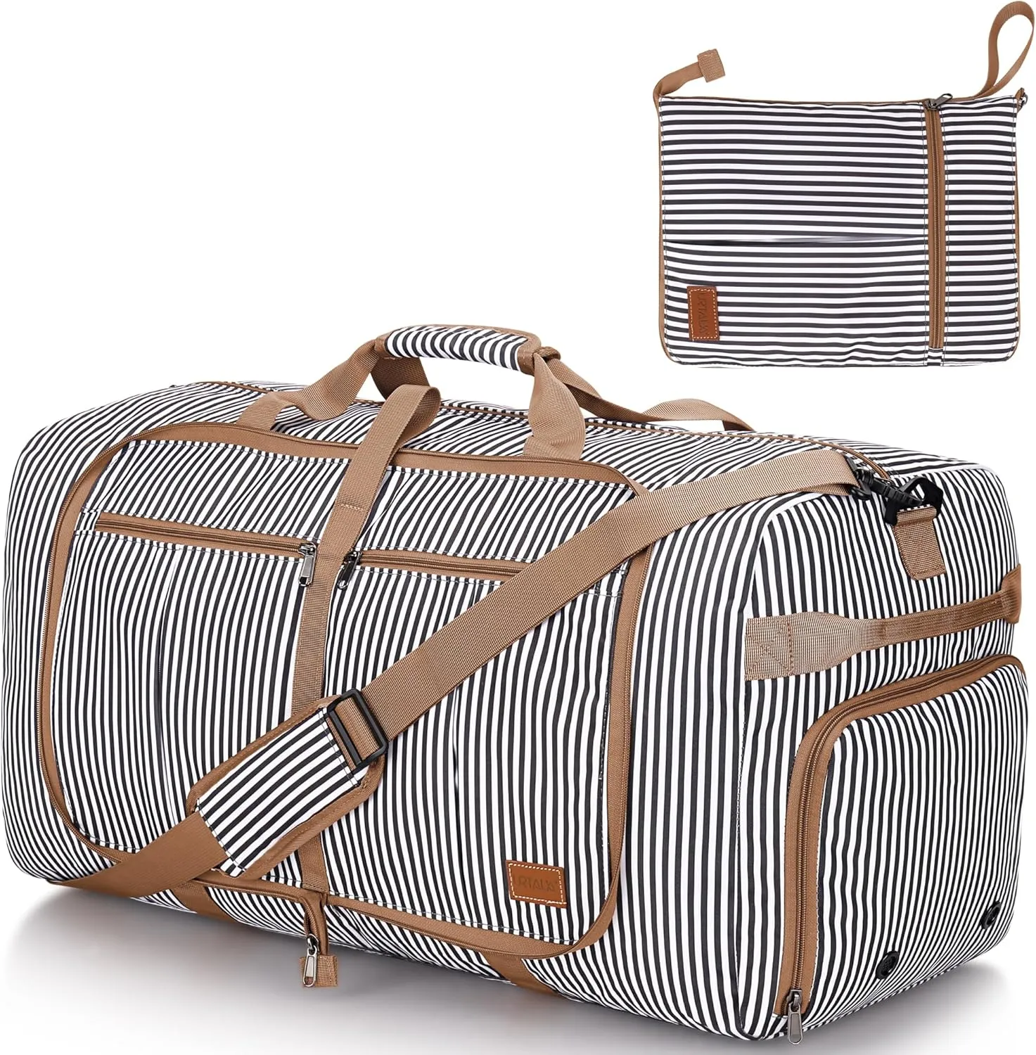 80L Large Duffle Bag for Travel, 26 Travel Duffel Bag with Shoe Compartment, Foldable Collapsible Overnight Bag Gym Bag Weekender Bags for Men Women, Water & Tear Resistant (Stripe, 80L)