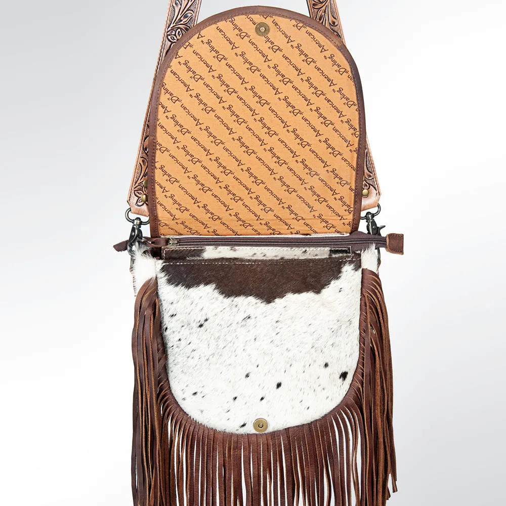 ADBG381BRWBR American Darling Hand Tooled Hair On Genuine Leather Women Bag Western Handbag Purse
