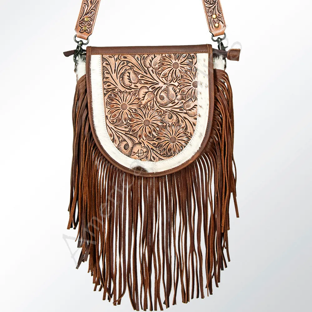 ADBG381BRWBR American Darling Hand Tooled Hair On Genuine Leather Women Bag Western Handbag Purse