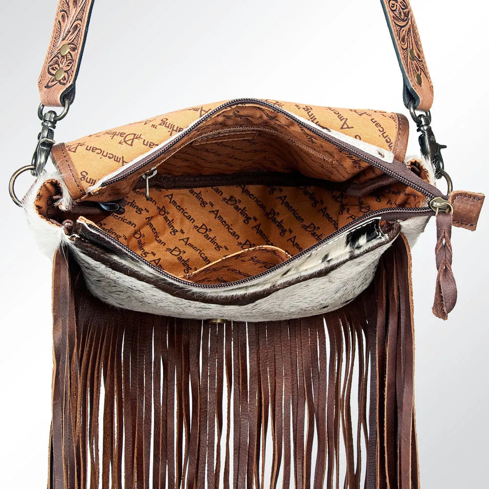 ADBG381BRWBR American Darling Hand Tooled Hair On Genuine Leather Women Bag Western Handbag Purse