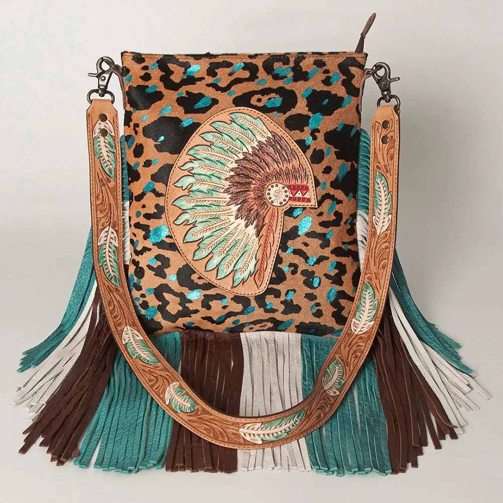American Darling ADBGS192AF Messenger Hand Tooled Hair-On Genuine Leather Women Bag Western Handbag Purse