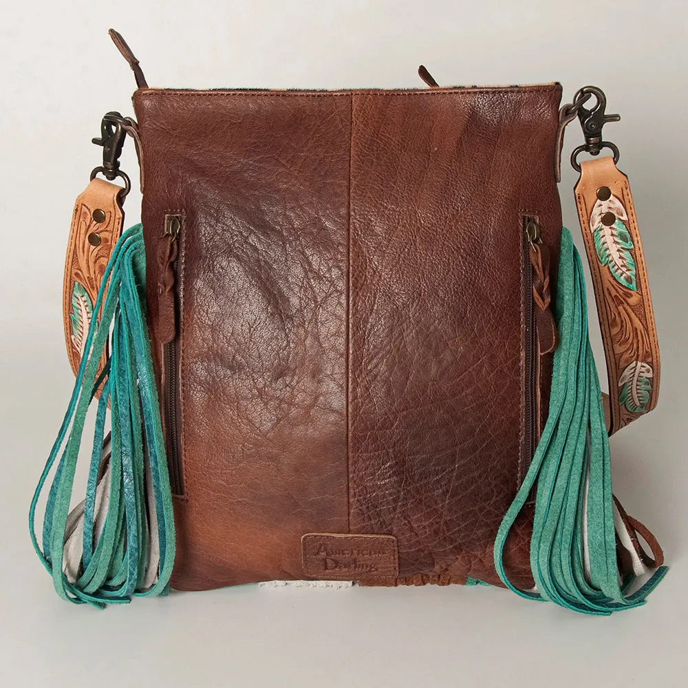 American Darling ADBGS192AF Messenger Hand Tooled Hair-On Genuine Leather Women Bag Western Handbag Purse