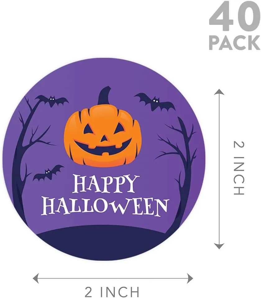Andaz Press Happy Halloween Stickers 2 Inch Round 40 Bulk Pack Happy Jack O' Lantern Labels for Kids Treat Bags Halloween Party Favors Halloween Labels Envelopes Halloween Labels for Goodie Bags
