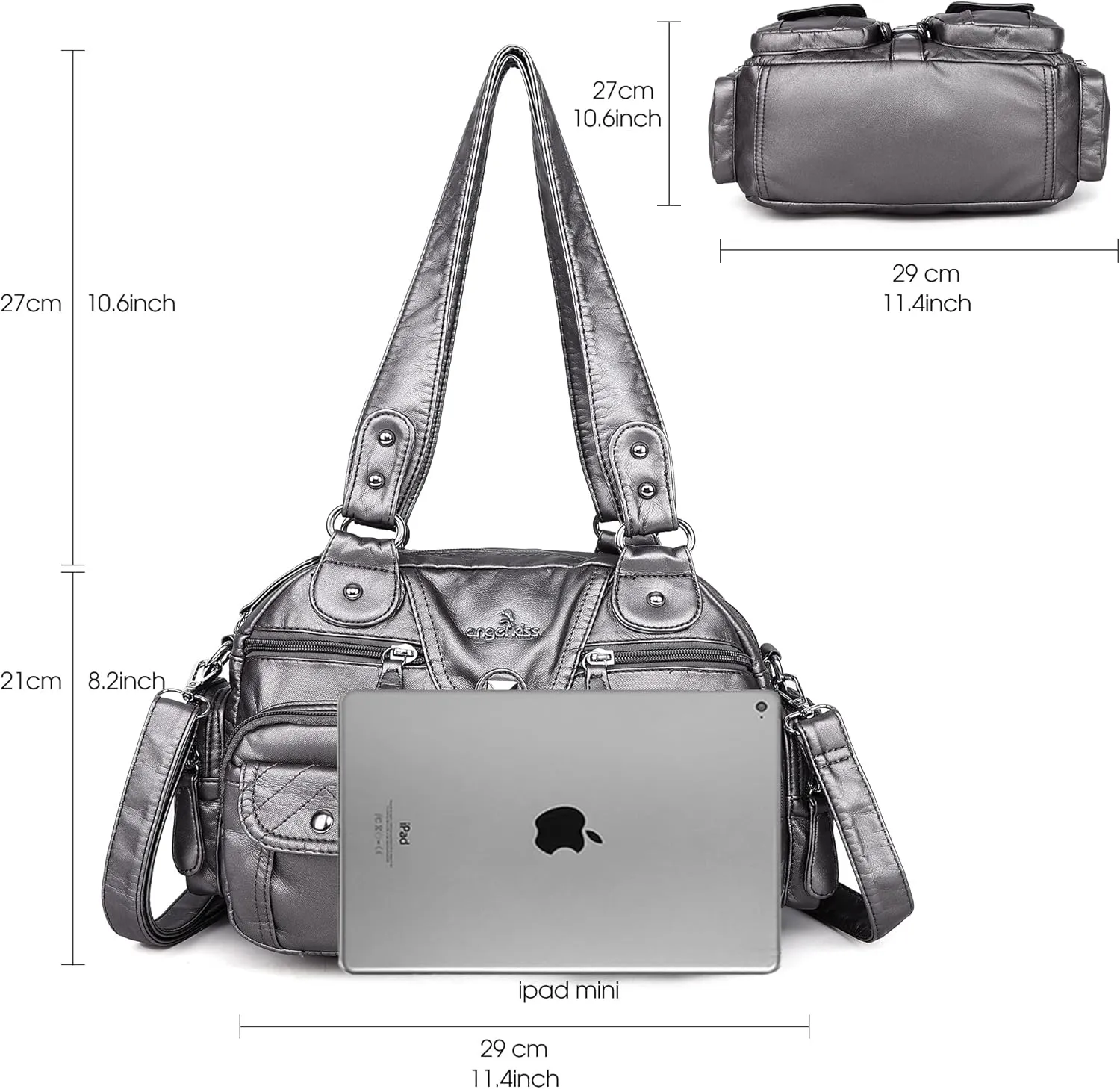 Angel Kiss Hobo Crossbody Purses for Women Shoulder Bag Multipocket Soft Hobo Purses Removable Strap Leather Handbags