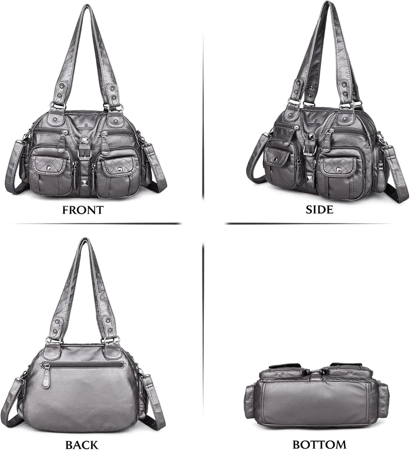 Angel Kiss Hobo Crossbody Purses for Women Shoulder Bag Multipocket Soft Hobo Purses Removable Strap Leather Handbags