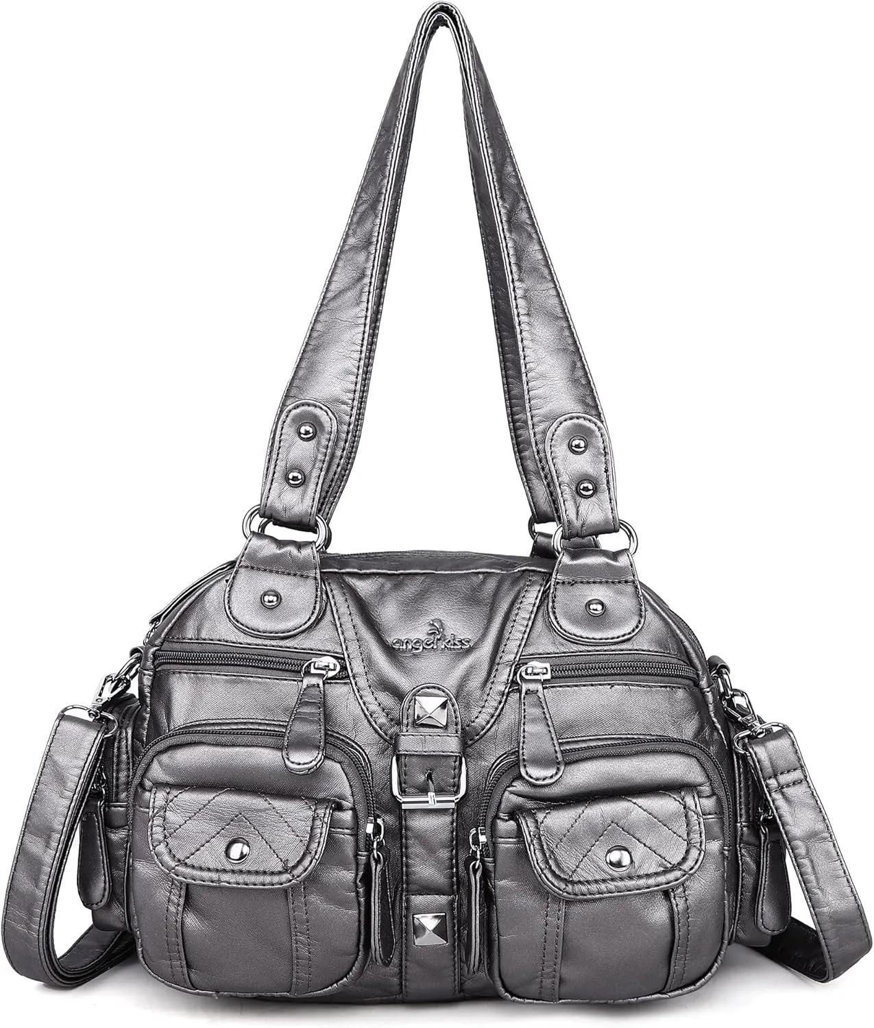 Angel Kiss Hobo Crossbody Purses for Women Shoulder Bag Multipocket Soft Hobo Purses Removable Strap Leather Handbags