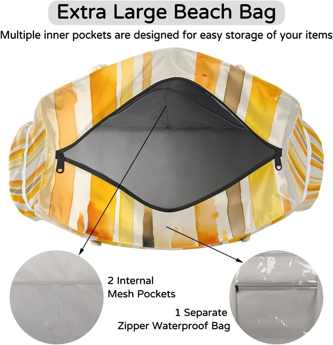 Beach Bags for Women, Large Waterproof Beach Tote Bag for Gym Grocery Travel