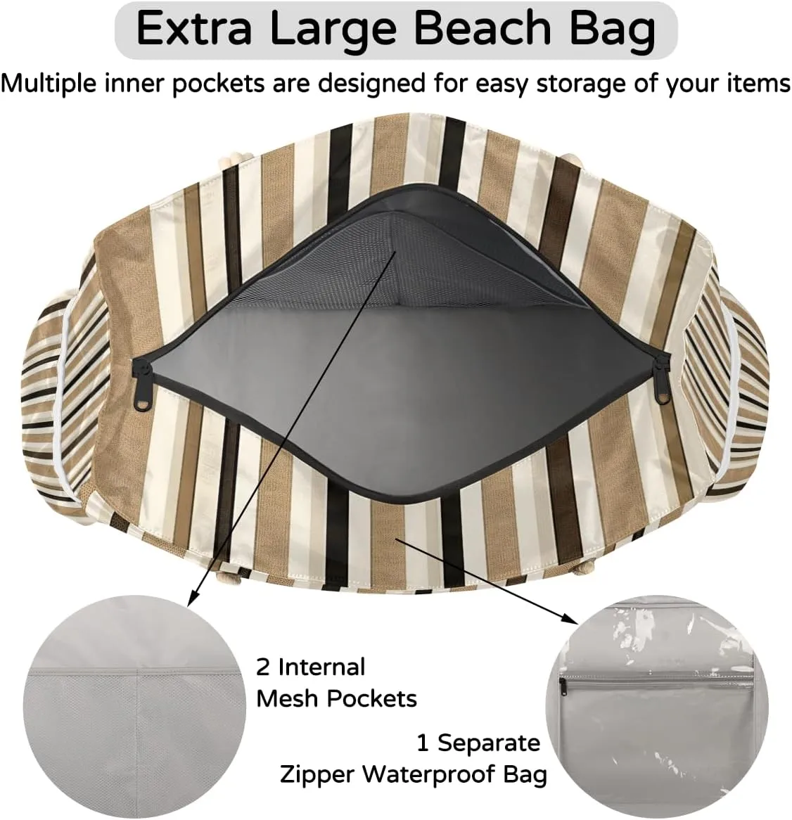 Beach Bags for Women, Large Waterproof Beach Tote Bag for Gym Grocery Travel