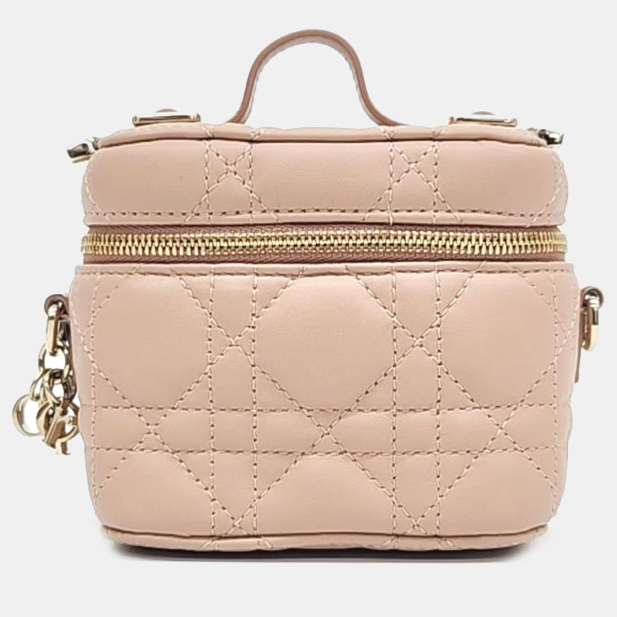 Beige Cannage Leather Micro Vanity Shoulder Bag