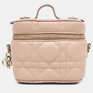 Beige Cannage Leather Micro Vanity Shoulder Bag