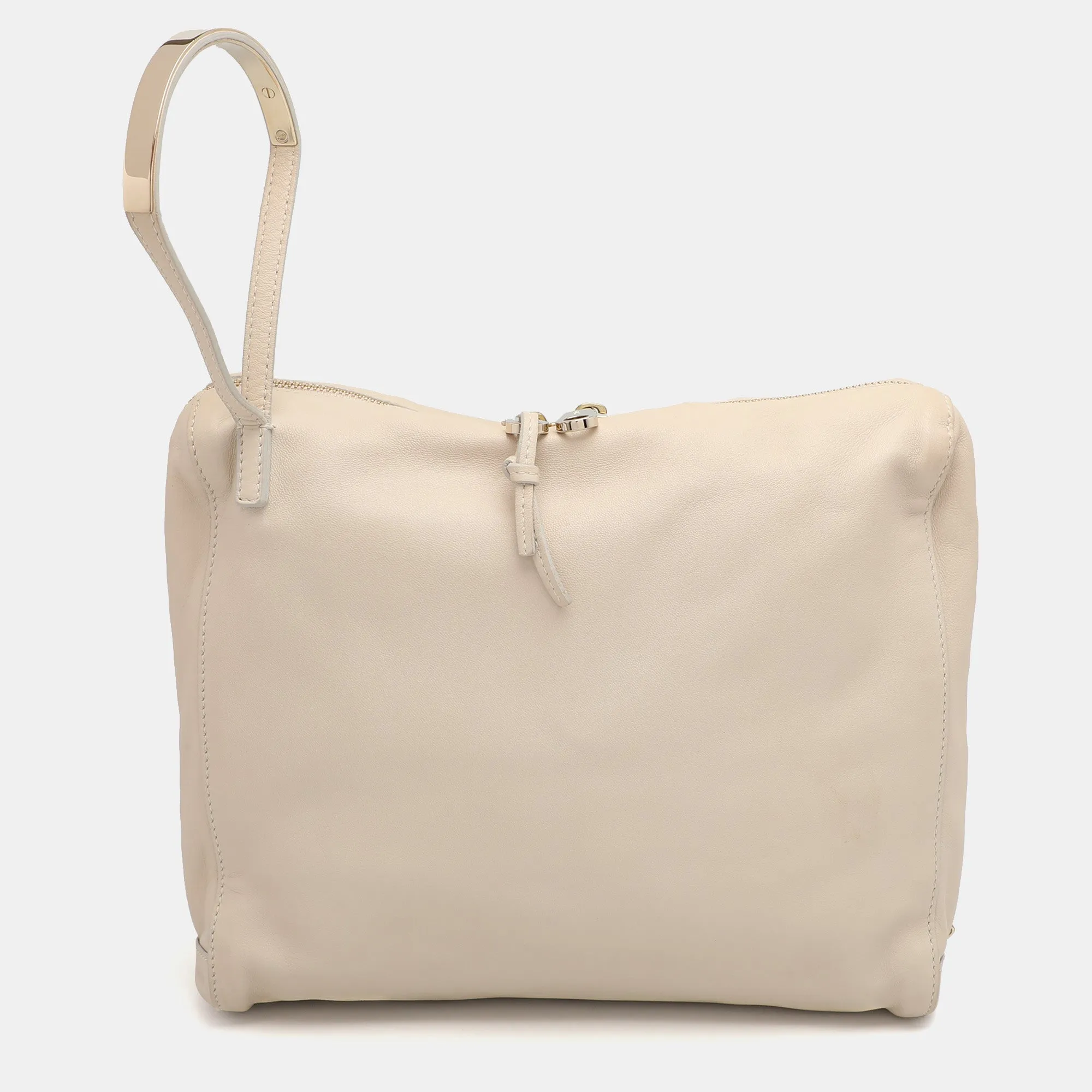 Beige Leather Bracelet Cosmetic Pouch