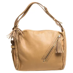 Beige Leather Lily Tassel Hobo