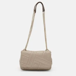 Beige Quilted Leather Allen Flap Shoulder Bag