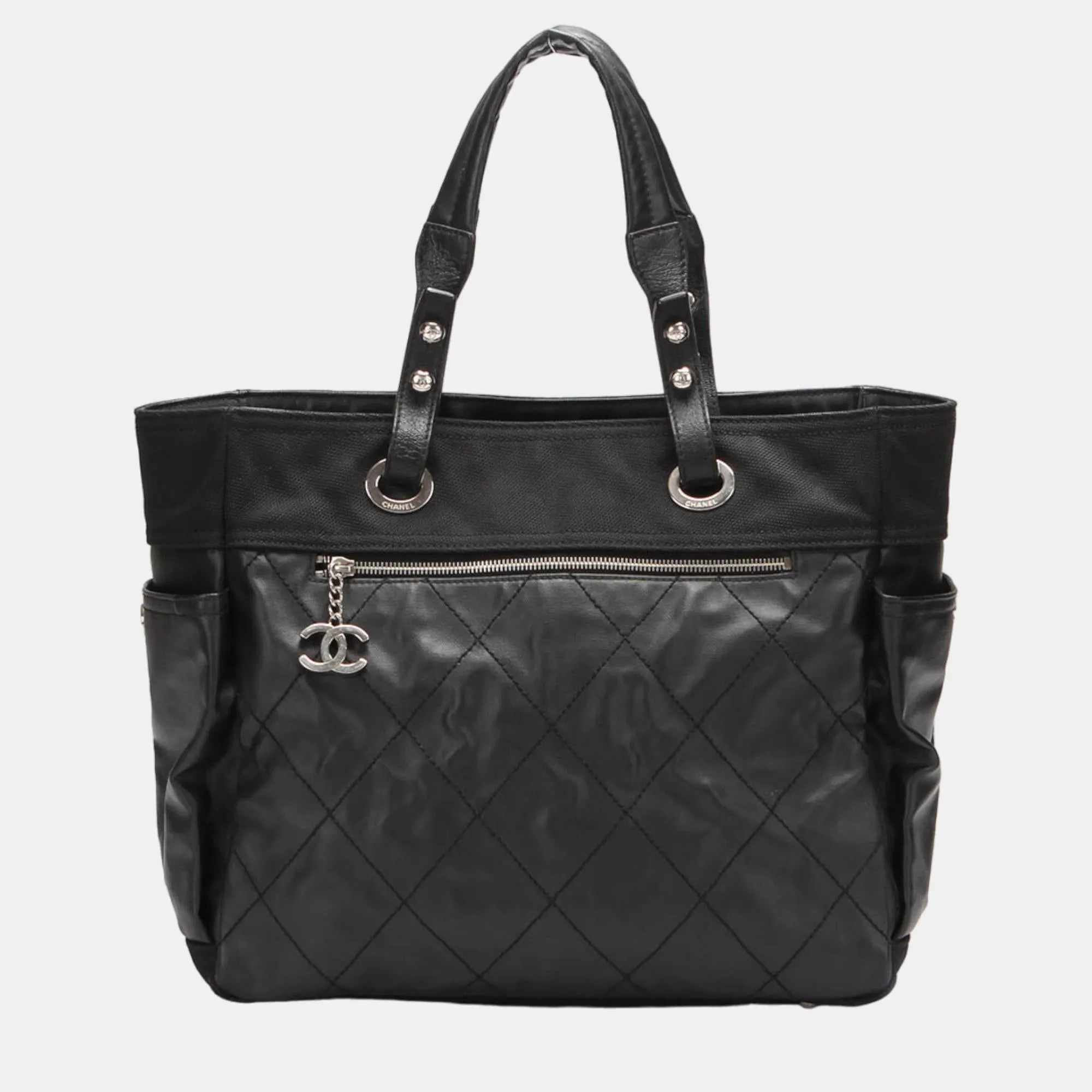 Black Leather Large Paris Biarritz Tote Bag