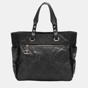 Black Leather Large Paris Biarritz Tote Bag