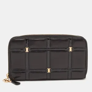 Black Leather Square Quilt Zip Around Wallet