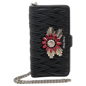 Black Matelasse Leather Flower Embellished iPhone 8 Plus Case