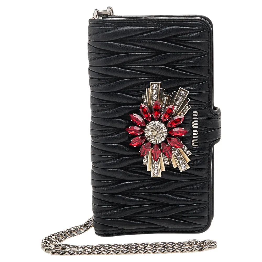 Black Matelasse Leather Flower Embellished iPhone 8 Plus Case