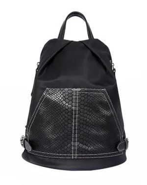 Black Nylon Satchel Backpack Womens Snake Pattern Leather School Backpacks Purse Nylon Leather Travel Rucksack for Ladies