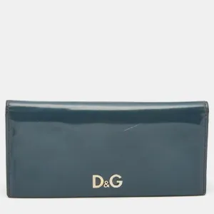 Blue Patent Leather Logo Flap Continental Wallet