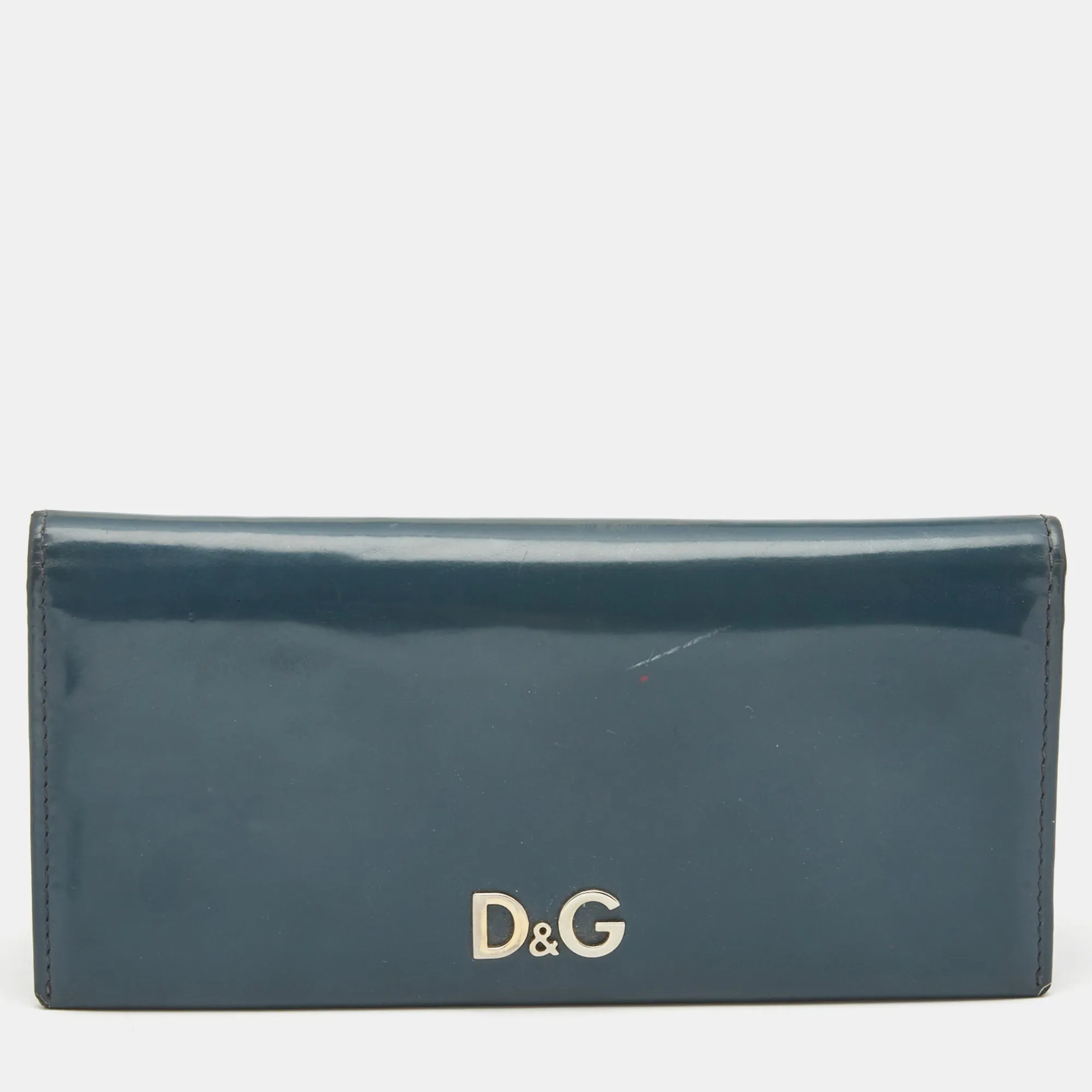 Blue Patent Leather Logo Flap Continental Wallet