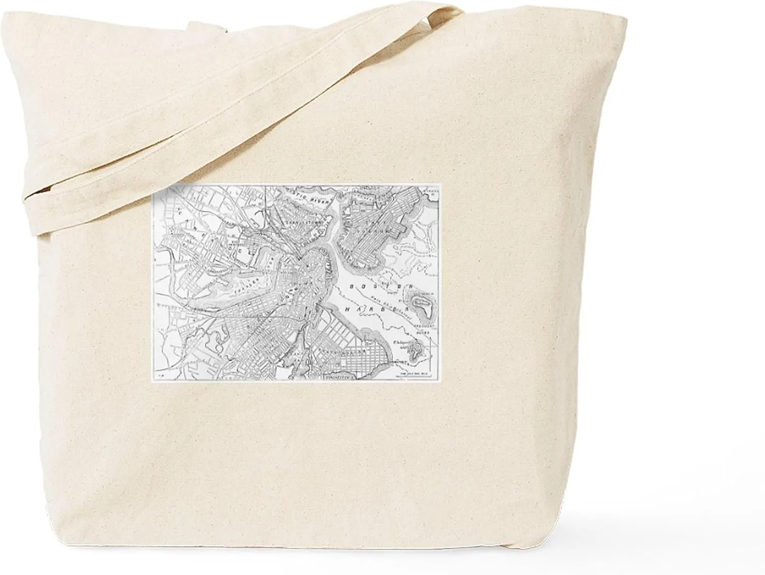 CafePress Vintage Map Of Boston (1878) Tote Bag Reusable Natural Beige Canvas Shopping Bag