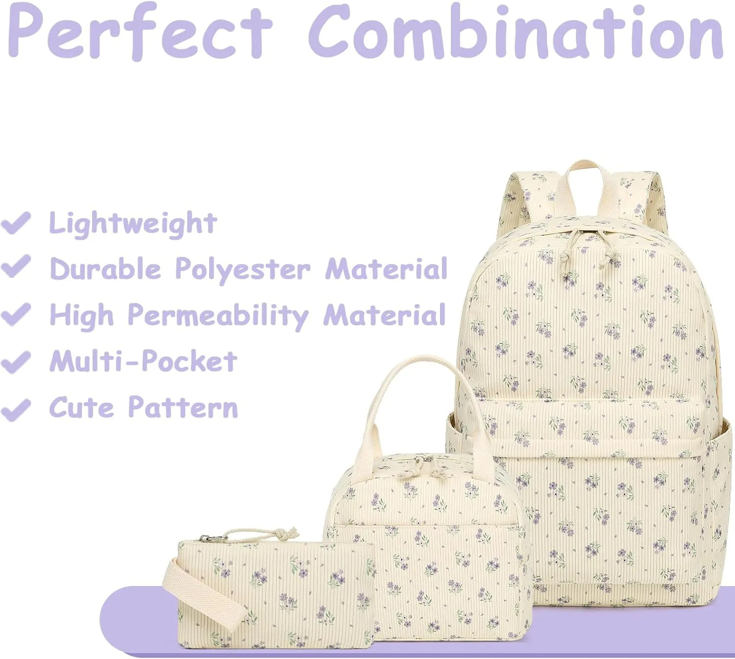 CAMTOP Backpack for School Kids Cute Backpacks for Girls Elementary Lighweight Bookbag with Lunch Box Pencil Case 3 in 1