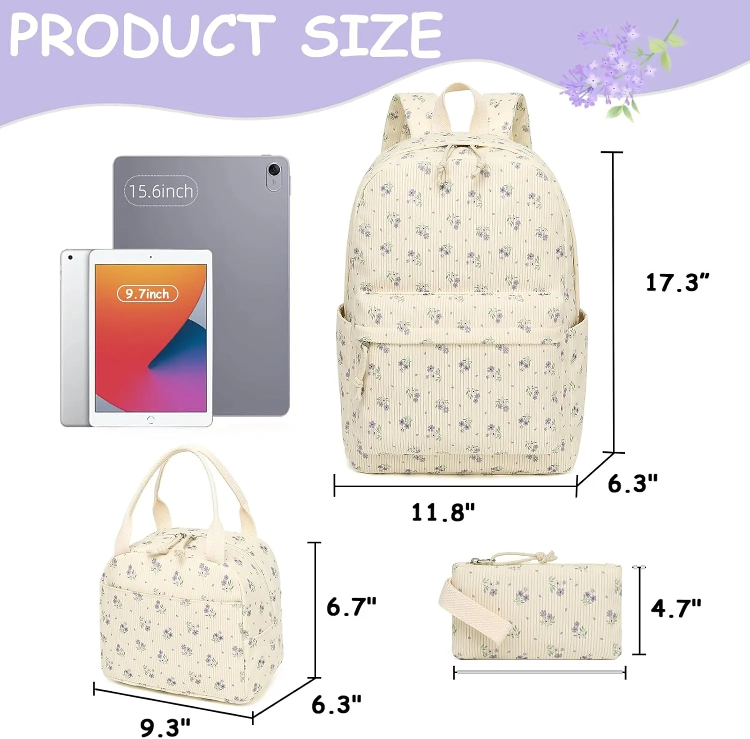 CAMTOP Backpack for School Kids Cute Backpacks for Girls Elementary Lighweight Bookbag with Lunch Box Pencil Case 3 in 1