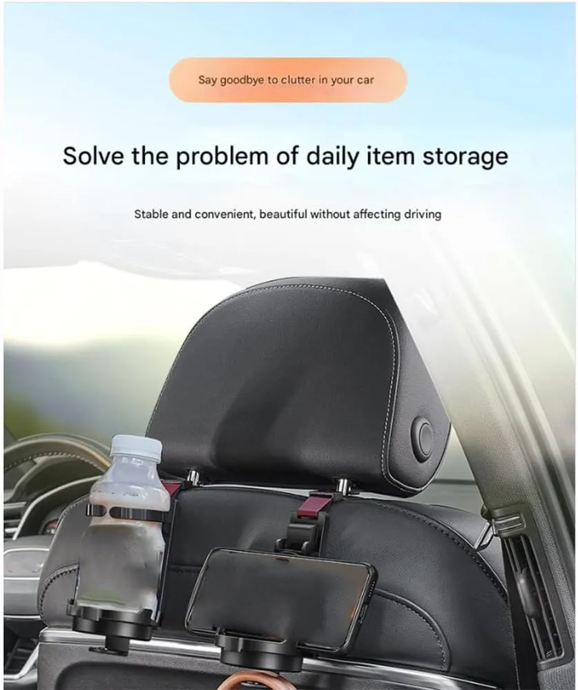 Car Seat Headrest Hook for BMW 7 Series (Short axis) E65 2001-2008,Car Seat Hooks with Phone Holder for Purse,Even Bottle,Backpacks Car Interior Storage Accessories,A