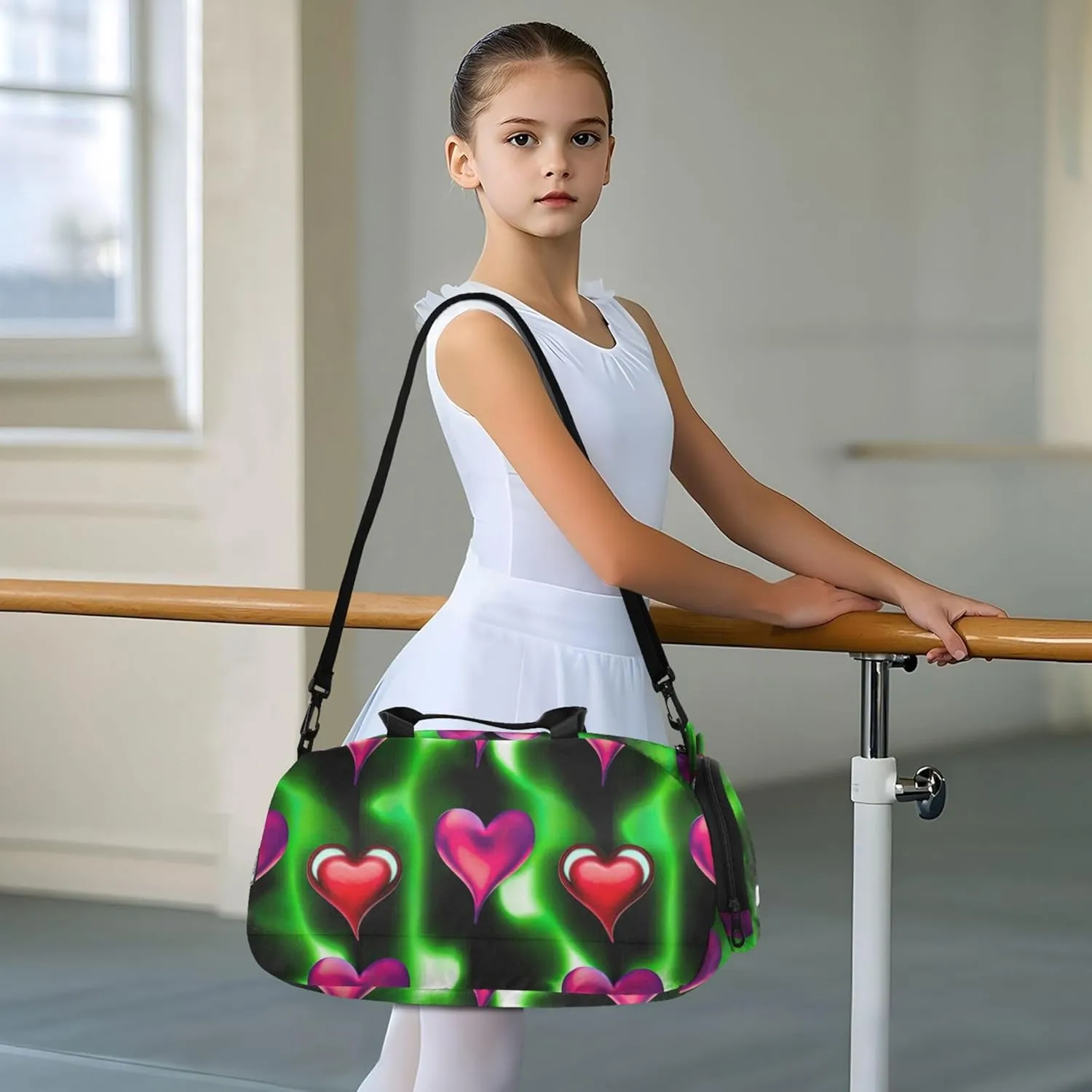 Carry on Duffel Bag for Boys Alternating Glowing Hearts Neon Weekend Duffel Overnight Girls Duffle Bags Travel Tote Sports Dance Bag