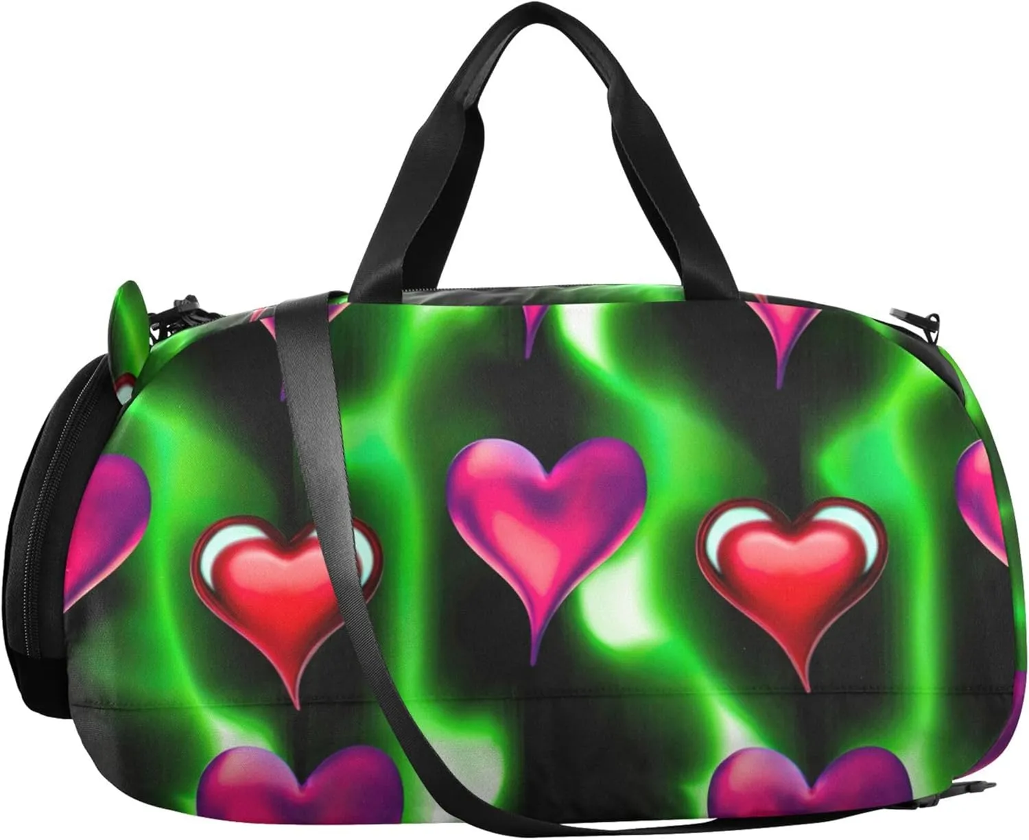 Carry on Duffel Bag for Boys Alternating Glowing Hearts Neon Weekend Duffel Overnight Girls Duffle Bags Travel Tote Sports Dance Bag