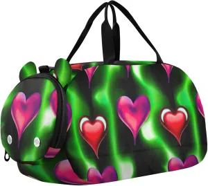 Carry on Duffel Bag for Boys Alternating Glowing Hearts Neon Weekend Duffel Overnight Girls Duffle Bags Travel Tote Sports Dance Bag