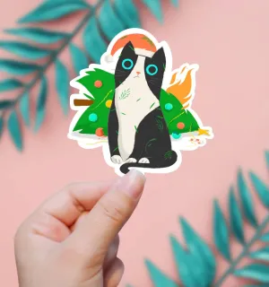 Cat Burning Christmas Tree Sticker
