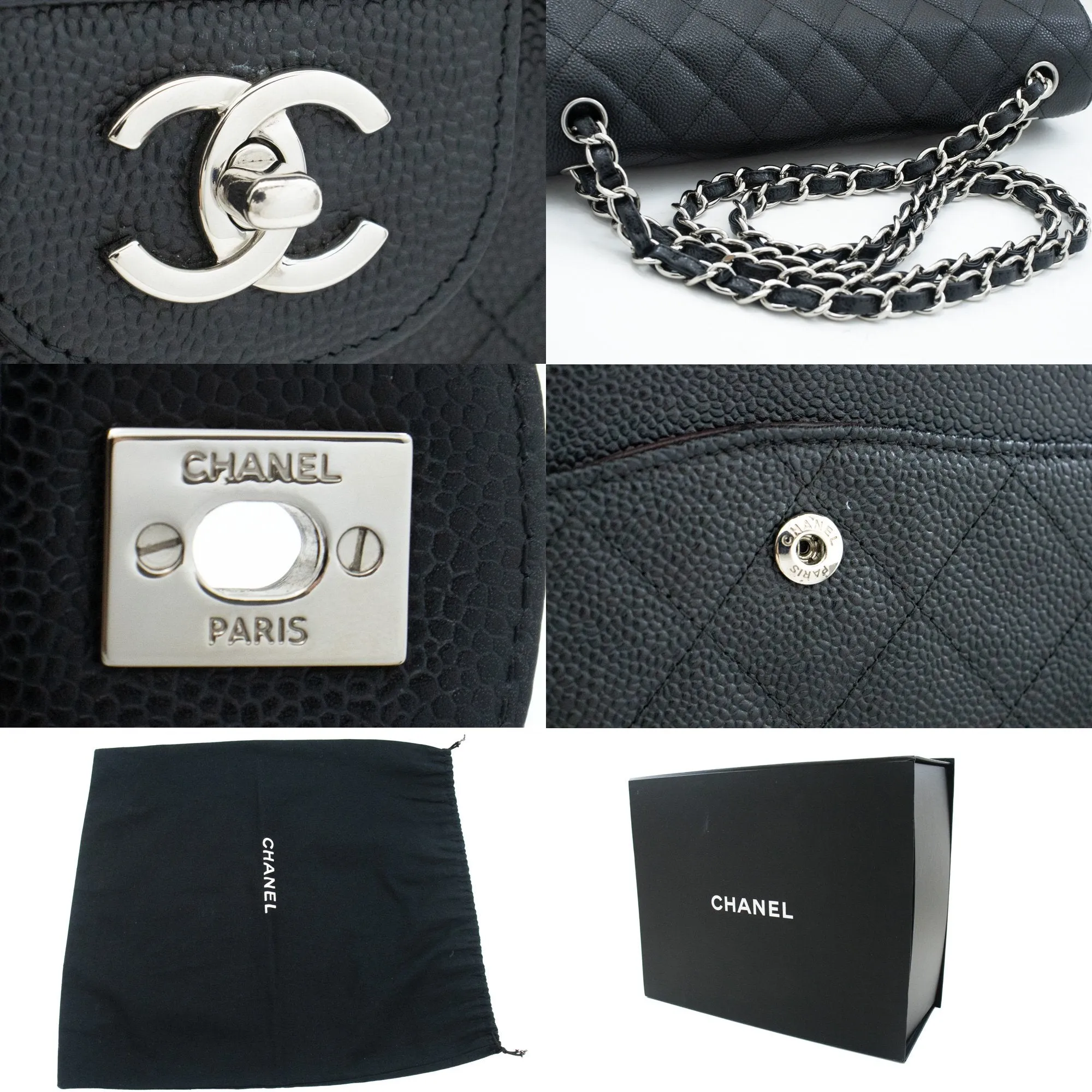 CHANEL 11" Large Grained Calfskin Double New Chain Shoulder Bag
