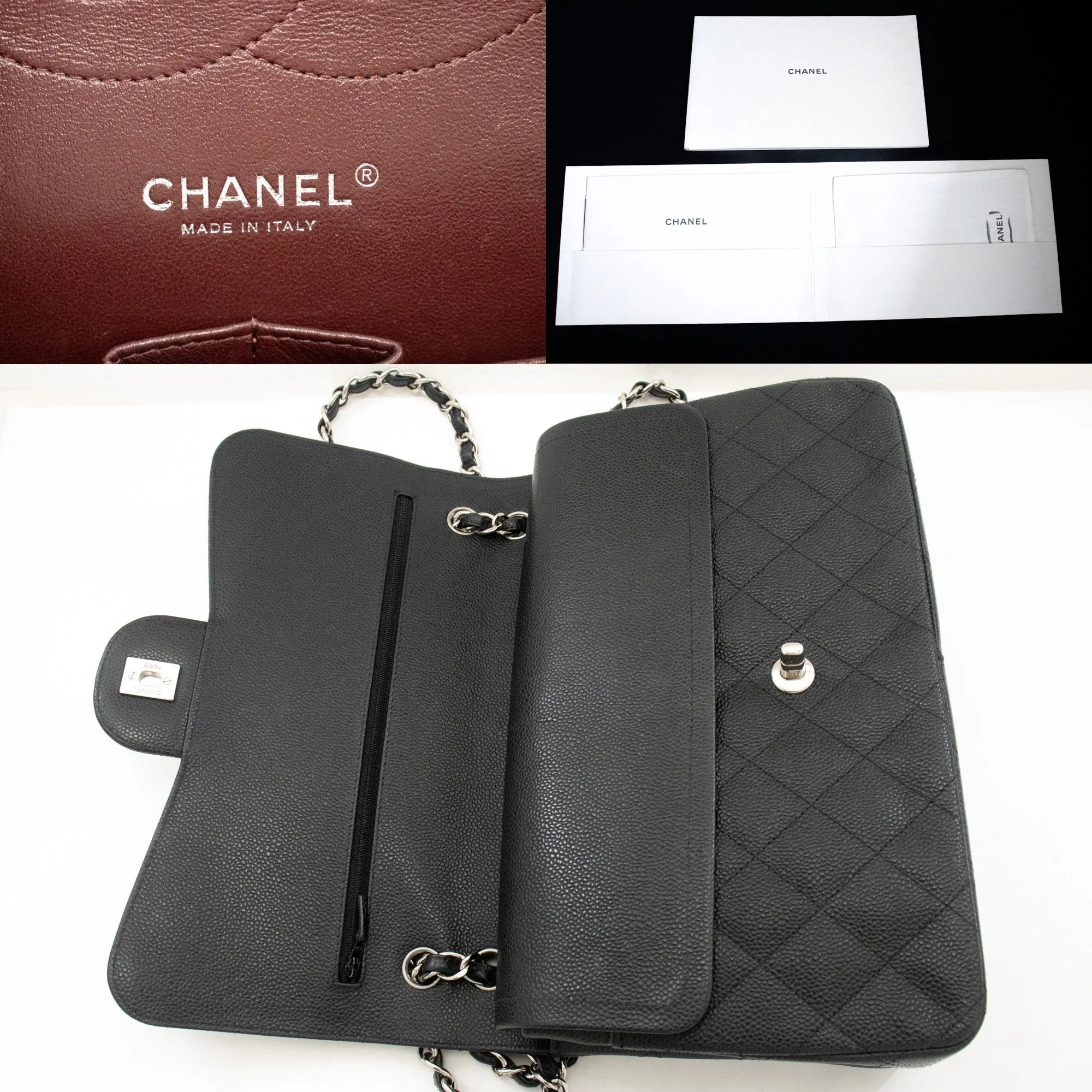 CHANEL 11" Large Grained Calfskin Double New Chain Shoulder Bag