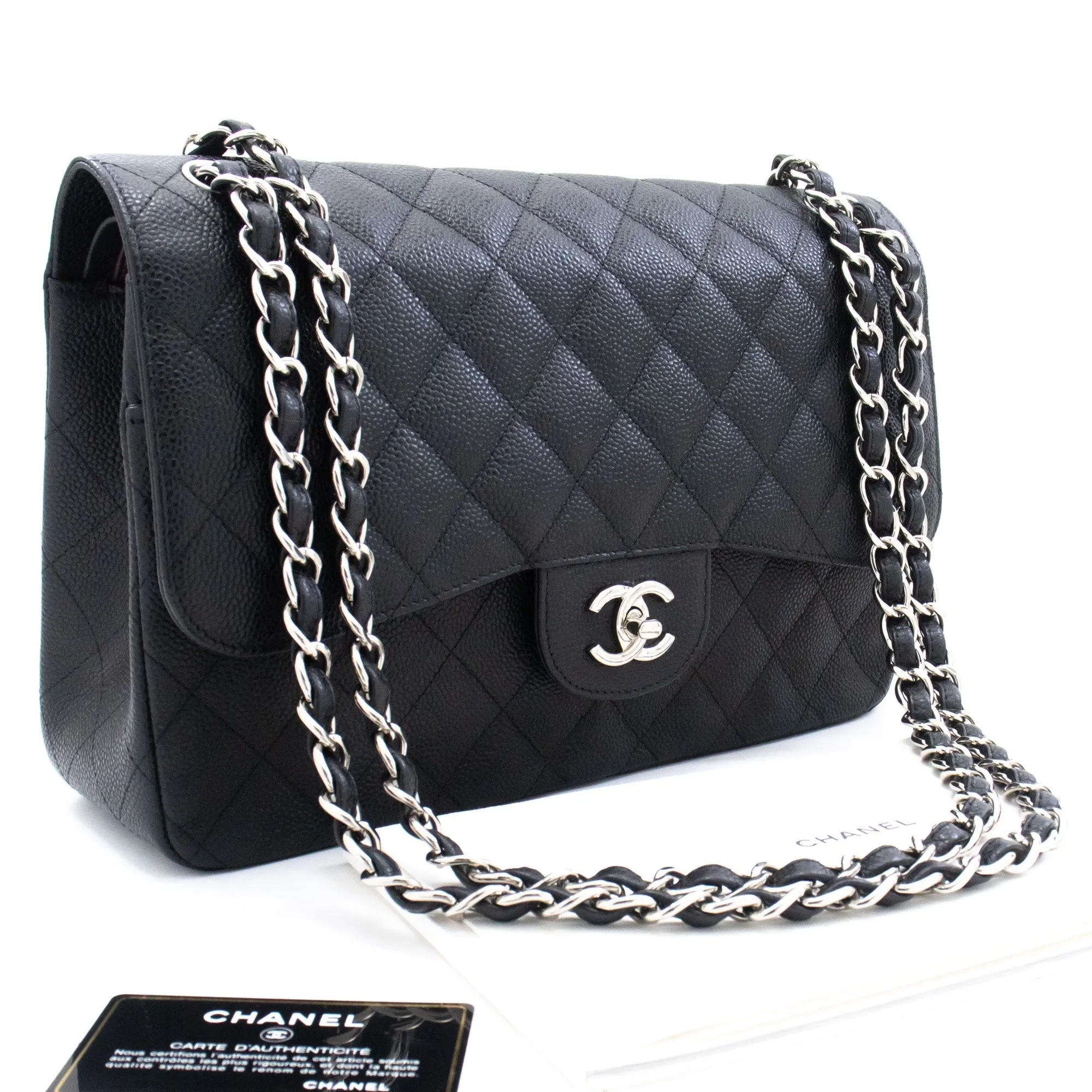 CHANEL 11" Large Grained Calfskin Double New Chain Shoulder Bag