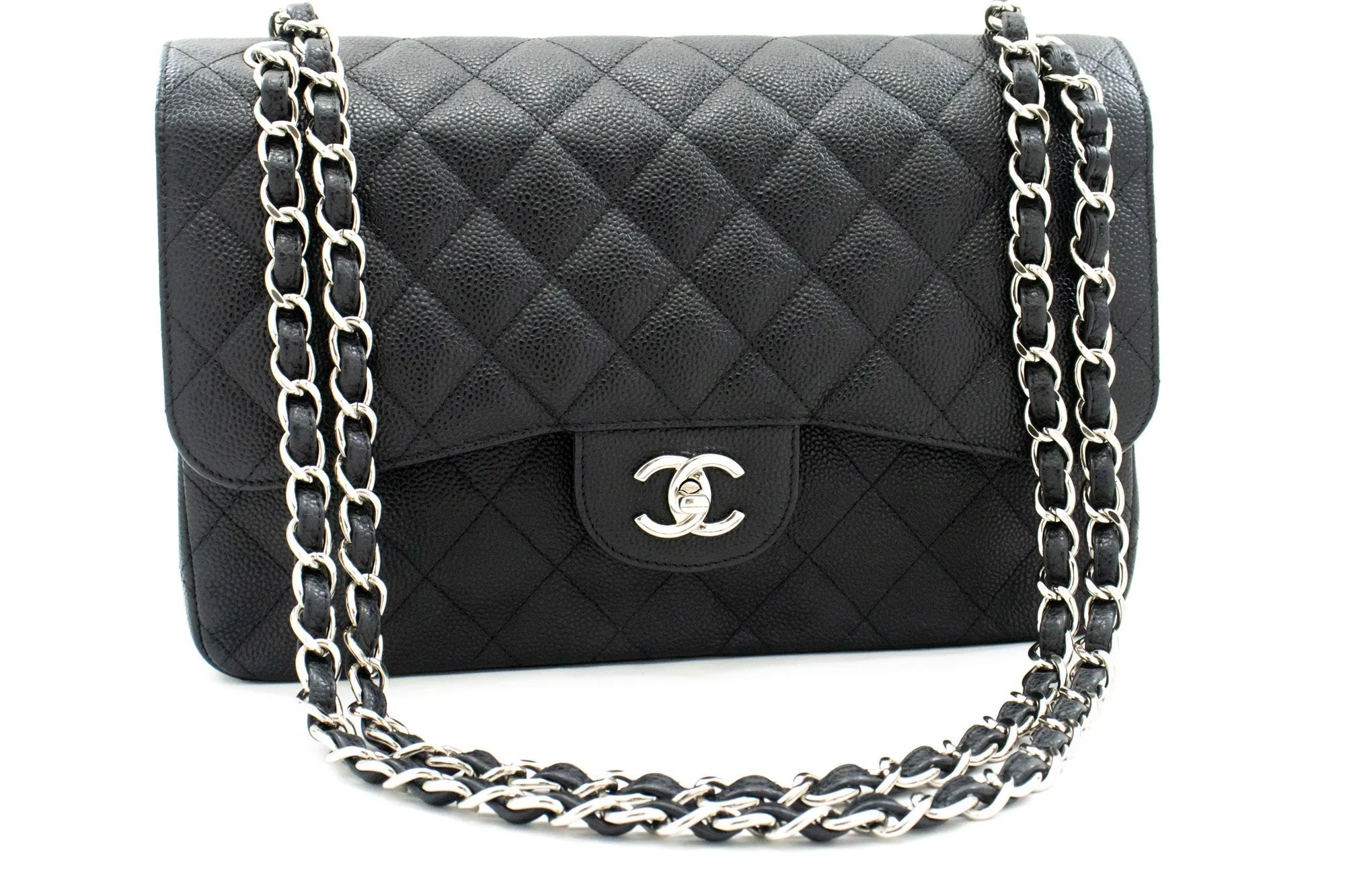 CHANEL 11" Large Grained Calfskin Double New Chain Shoulder Bag