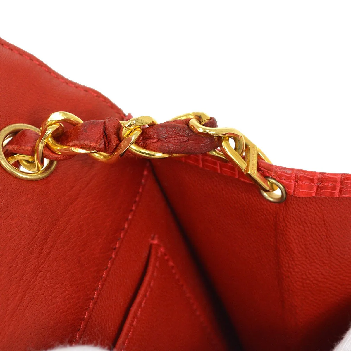 Chanel 1989-1991 Red Lizard Letter Flap Bag 20633
