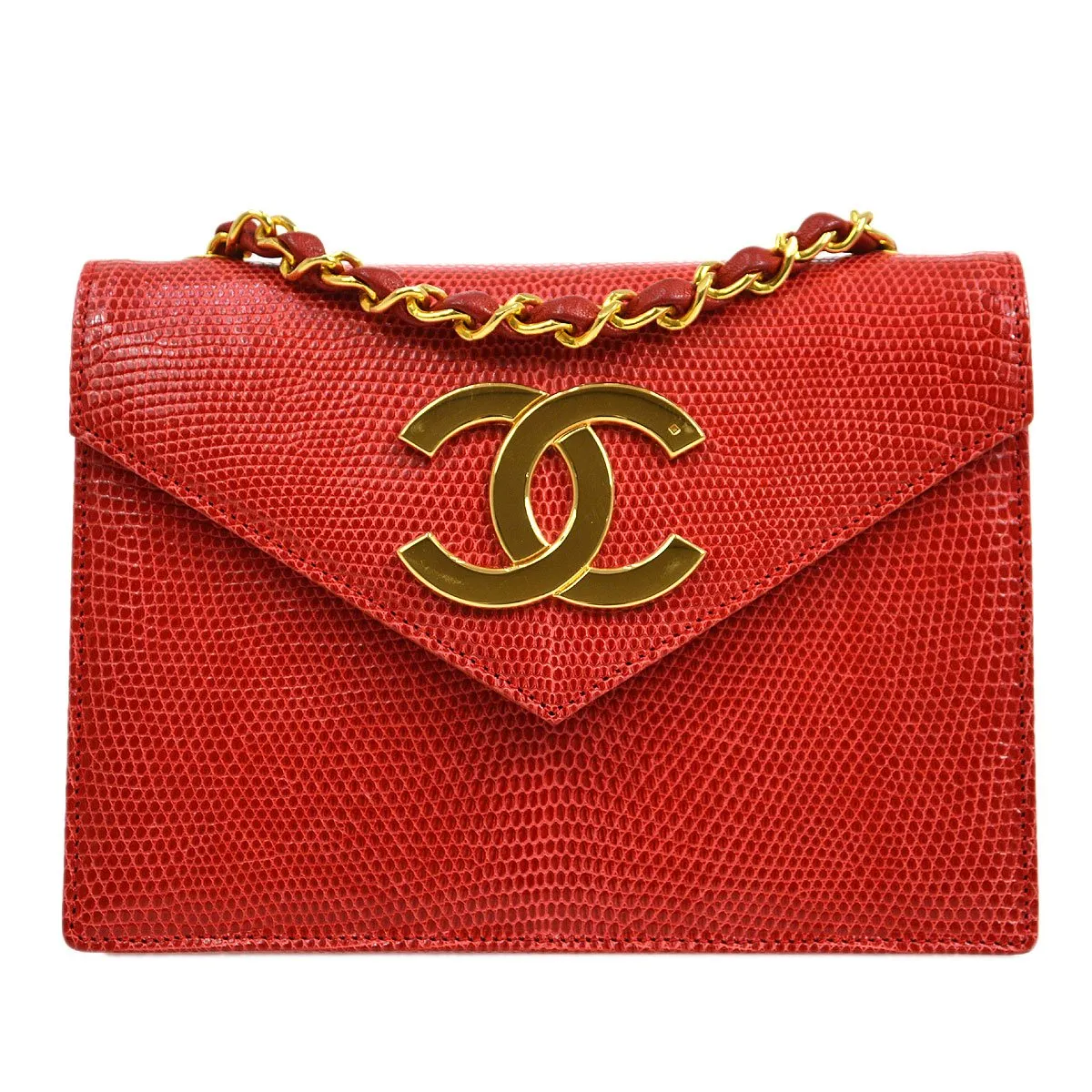 Chanel 1989-1991 Red Lizard Letter Flap Bag 20633