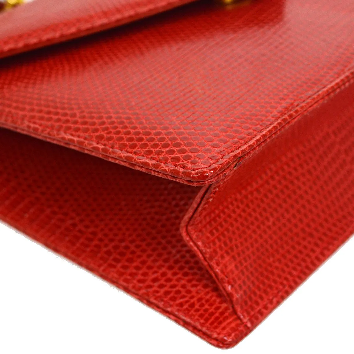 Chanel 1989-1991 Red Lizard Letter Flap Bag 20633