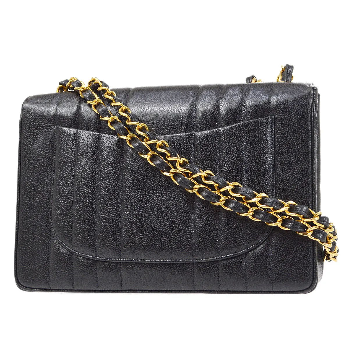 CHANEL 1991-1994 Black Caviar Vertical Classic Flap Jumbo 14367