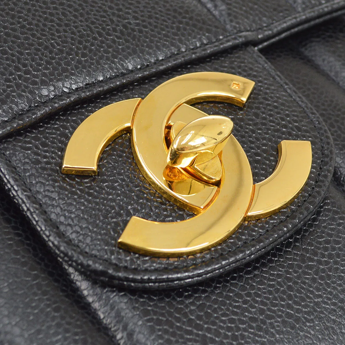 CHANEL 1991-1994 Black Caviar Vertical Classic Flap Jumbo 14367