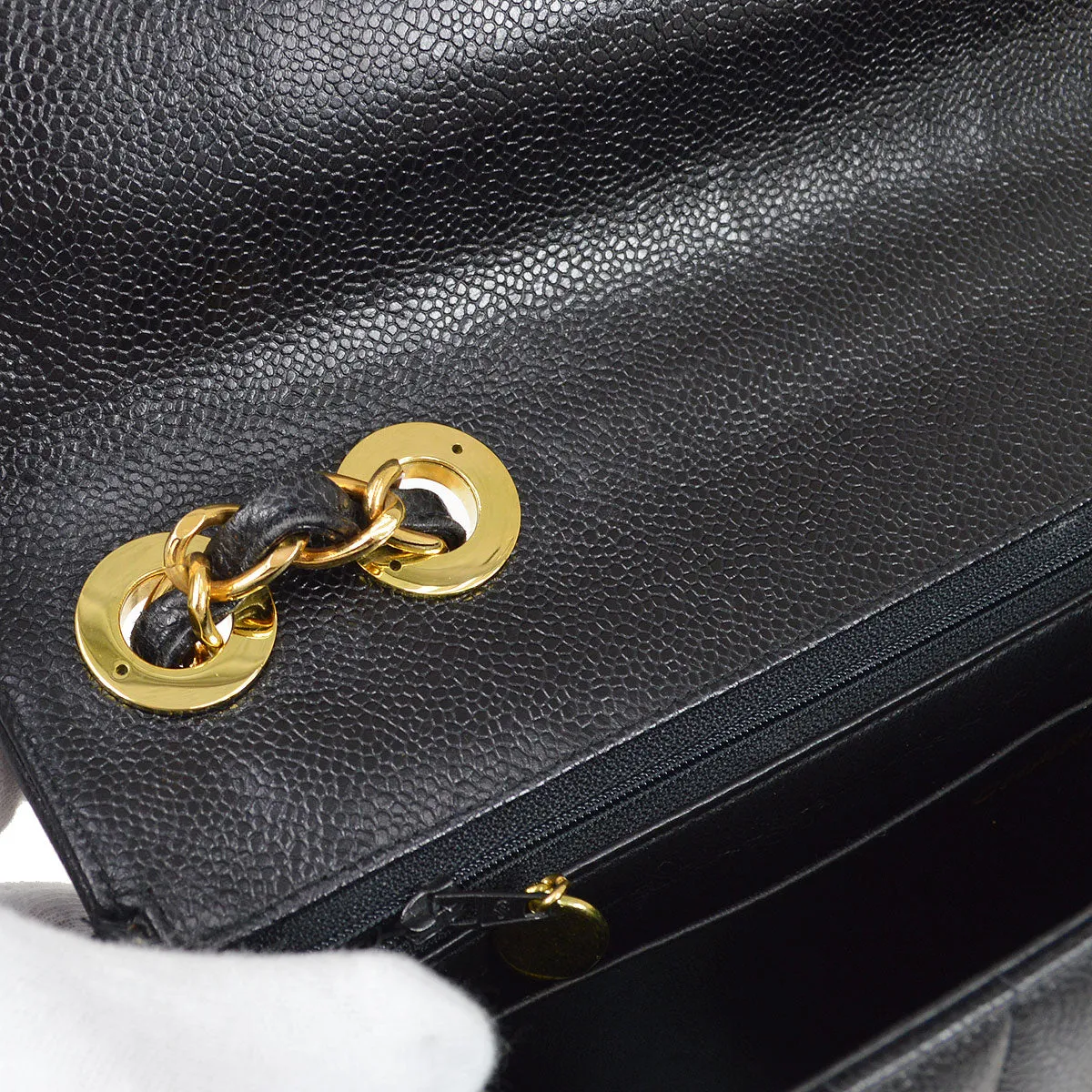 CHANEL 1991-1994 Black Caviar Vertical Classic Flap Jumbo 14367
