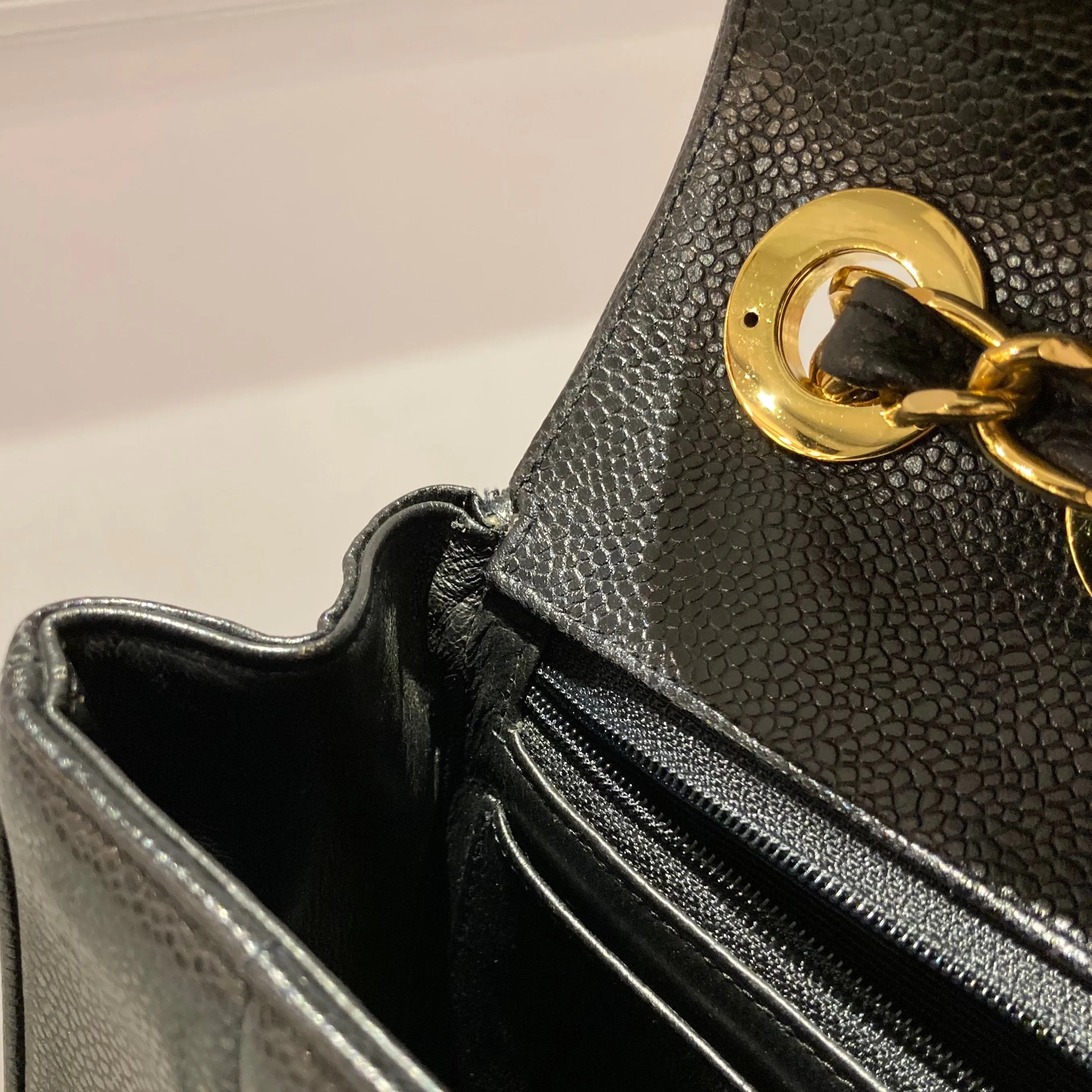CHANEL 1991-1994 Black Caviar Vertical Classic Flap Jumbo 14367