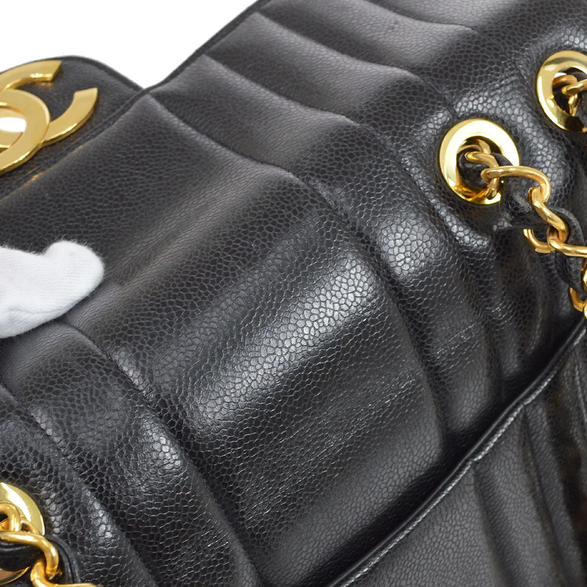 CHANEL 1991-1994 Black Caviar Vertical Classic Flap Jumbo 14367