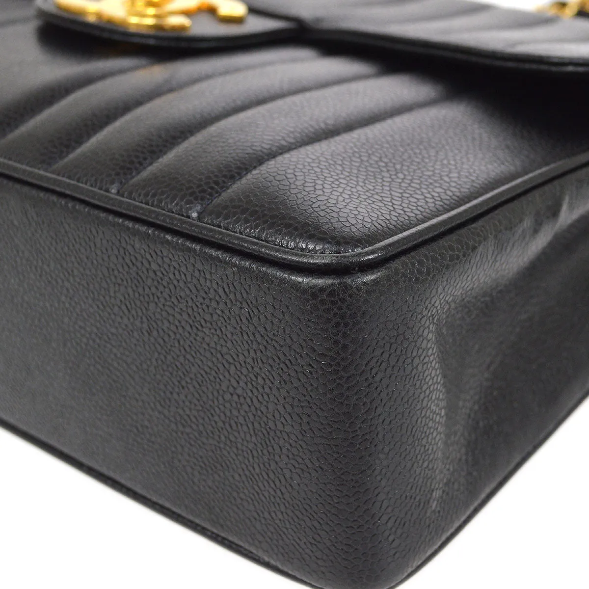 CHANEL 1991-1994 Black Caviar Vertical Classic Flap Jumbo 14367