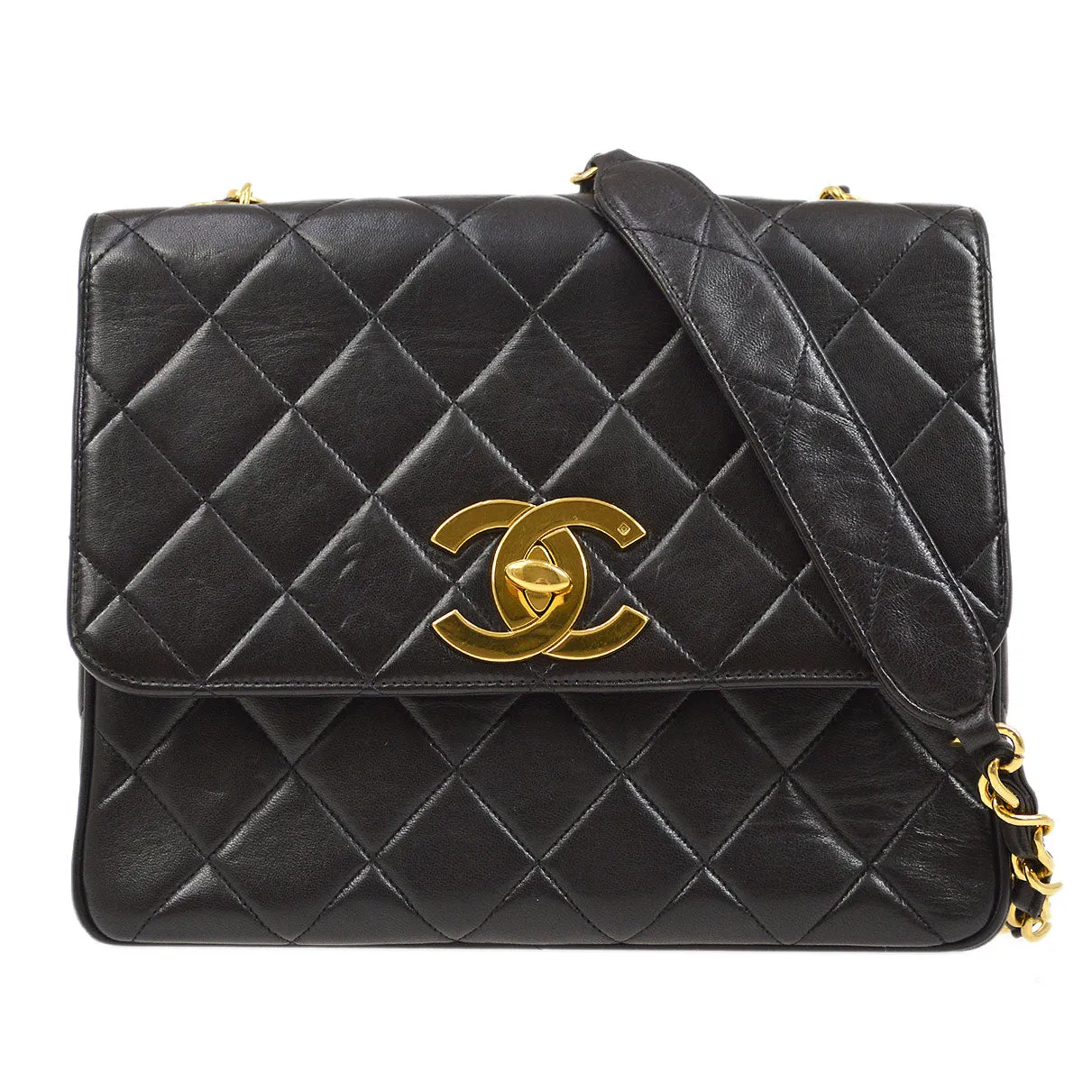 CHANEL 1994-1996 Big CC Straight Flap Medium Black Lambskin 84270