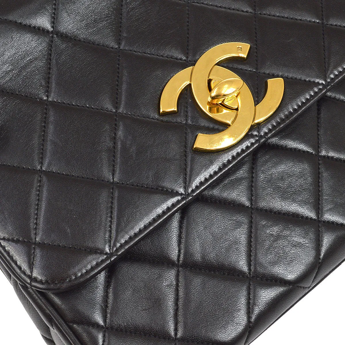 CHANEL 1994-1996 Big CC Straight Flap Medium Black Lambskin 84270